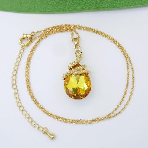 Navachi 18k Gold Plated Crystal Multicolor Pear Shape Zircon Snake Drop Dangle Earrings And Neckalce Pendant Jewelry set...