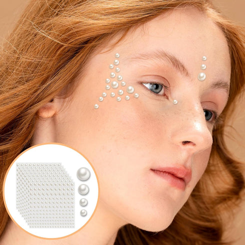 1980 PCS Pearl Stickers, 4 Size Pearl Embellishments for Crafts, Pearl Hair Accessories, Gem Jewels Decor Rhinestone Stickers for Craft, Body, Eye...