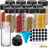 12 Pack Glass Spice Jars with Labels, 4oz Spices Containers Spice Jars with Black Shaker Lids, Empty Containers for Spice, Silicone Funnel and Pen...