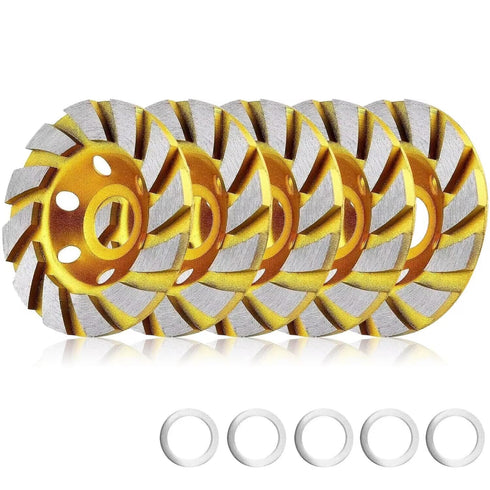 5pcs Concrete Stone Ceramic Turbo Diamond Grinding Cup Wheel,4 Inch-12 Segs Heavy Duty Angle Grinder Wheels for Angle Grinder (Yellow)...