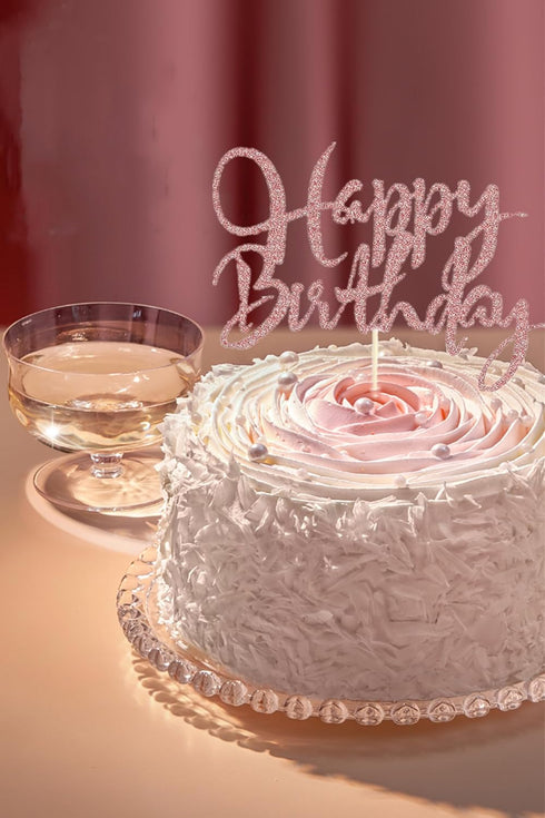 Rose Gold Birthday Cake Topper Happy Birthday Cake Toppers Women Girl Princess Birthday Party Cake Decorations Letters Flags Banner Birthday Gifts...