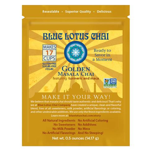 Blue Lotus Chai - Golden Masala Flavor Chai - Makes 17 Cups - 0.5 Ounce Masala Spiced Chai Powder with Organic Spices - Instant Indian Tea No Stee...