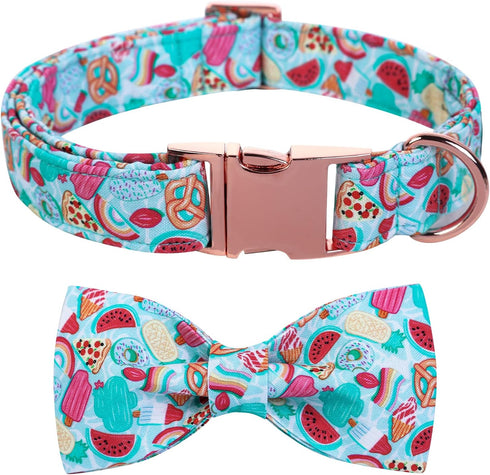Maca Bates Summer Dog Collar with Fruit Icecream Print Bow Bowtie for Dogs Adjustable Breakaway Bow Tie Cute Puppy Collars Birthday Gift for Small...