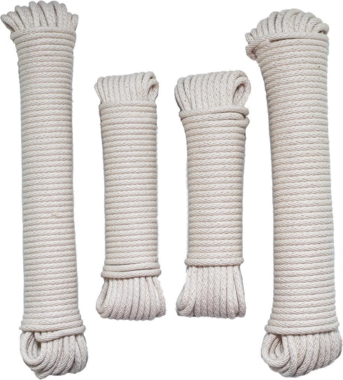 SGT KNOTS Natural Cotton Clothesline - Braided Laundry Rope, Durable Clothes Line with Synthetic Core, All Purpose Laundry Line Dryer Rope for Cam...