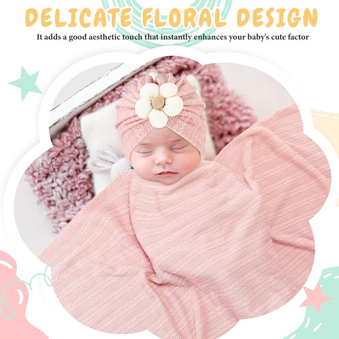 Baby Girl Blankets Newborn Set Newborn Receiving Blanket Baby Flower Headbands 3 Pieces Newborn Accessories Set for Newborn Infant Toddler Kids...