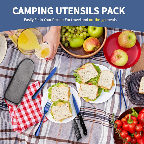 Portable Travel Utensils Set,Reusable Utensils,Travel Camping Cutlery Set,Stainless Steel Flatware Set with Case,Lunch Boxes Workplace Camping Sch...