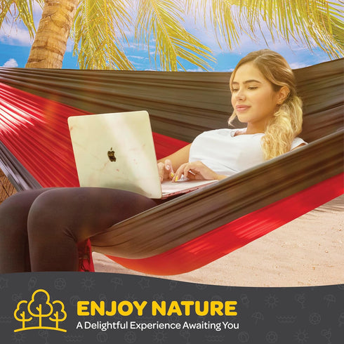 Durable Hammock 500 lb Capacity, Nylon Camping Hammock Chair - Double or Single Sizes w/Tree Straps and Attached Carry Bag - Portable for Travel/B...