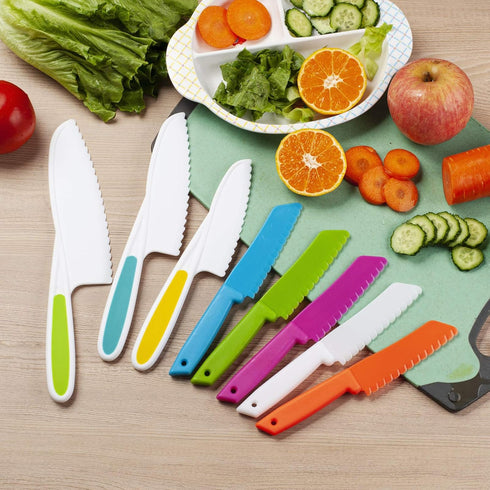 8 Pieces Kids Kitchen Knife Set Plastic Knife - Kids Chef Nylon Knives Children's Safe Cooking for Fruit, Bread, Cake, Salad, Lettuce Knife...