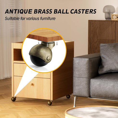 Furniture Wheels 4 Pack, 1.5 Inch Ball Caster Wheels, Brass Casters Set of 4, Plate Swivel Small Castor Wheels for Furniture, Kitchen, Cabinet, Ta...