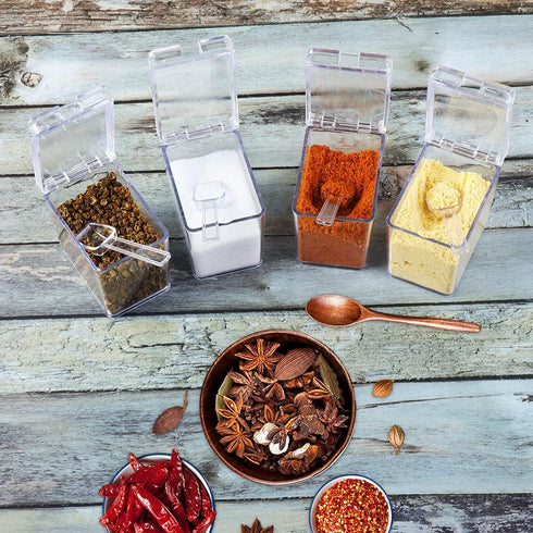 Clear Seasoning Rack Spice Pots-4 Pieces Clear Seasoning Storage Container for Spice Salt Sugar Cruet.Acrylic Seasoning Box, Cruet with Cover and ...