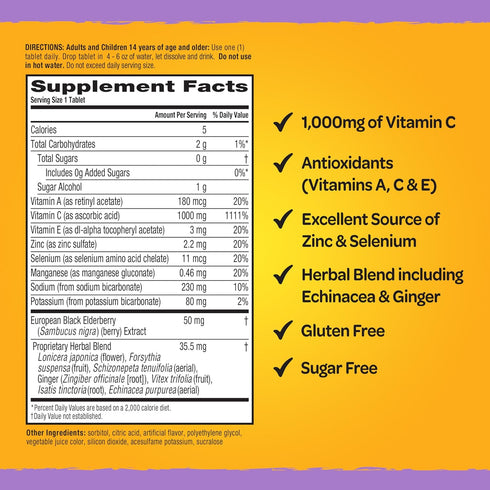 Airborne Elderberry + Zinc & Vitamin C Effervescent Tablets, Immune Support Supplement With Powerful Antioxidant Vitamins A C E, 20 Fizzy Drink Ta...