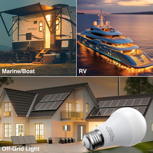 12V LED Light Bulbs, 12W 1050LM Warm White 3000K, 80W Equivalent 12-24Volt Low Voltage E26 Base AC/DC Light Bulbs for Off Grid Solar Lighting Mari...