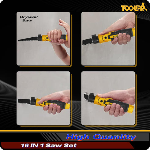 TOOLAN: 16-In-1 Multi Blades Hand Saw With Screw Driver (Manual Saw, Not Electric). For Cut Wood, Metel, Plastic, Sheetrock, Dry Wall Saw, Plywood...