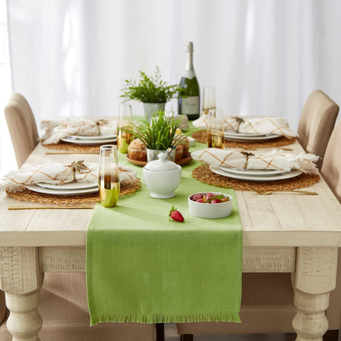DII Everyday Collection, Fringed Solid Tabletop, Table Runner, 14x72, Green...