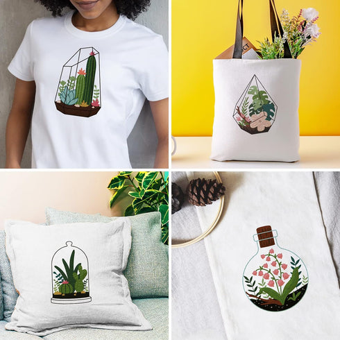 INFUNLY 4pcs Plant Embroidery Starter Kit for Beginners Cactus Cross Stitch Kits for Adults Vase Flower Stamped Stitches Embroidery Sewing Kit wit...