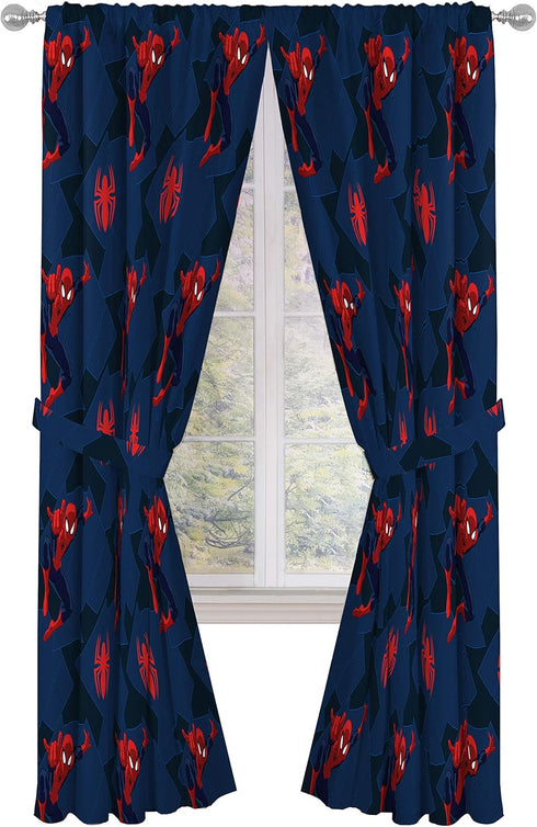 Jay Franco Marvel Spiderman Classic Saving The Day 84" Decorative Curtain/Drapes 4 Piece Set (2 Panels, 2 Tiebacks)...