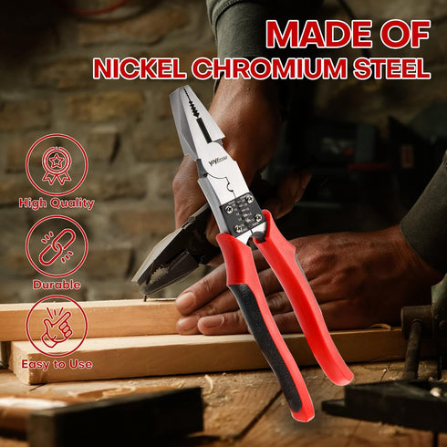 Lineman's Pliers, Combination Pliers with Wire Stripper/Crimper/Cutter Function, Heavy Duty Side Cutting High-Leverage Plier, 8-1/2 inch (HX-1-002...