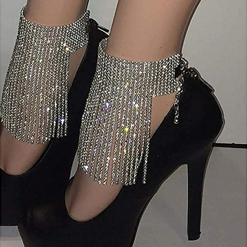 Flyonce Stunning Tassel Anklet Bracelet for Women, Full Rhinestone Crysal Anklet 1 pcs...