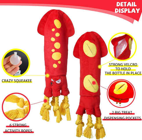 Water Bottle Dog Toys - Dog Puzzle Squeaky Enrichment Treat Dispensing Rope Snuffle Plush Toys, No Stuffing Durable Soft Crunchy Toys for Small Me...