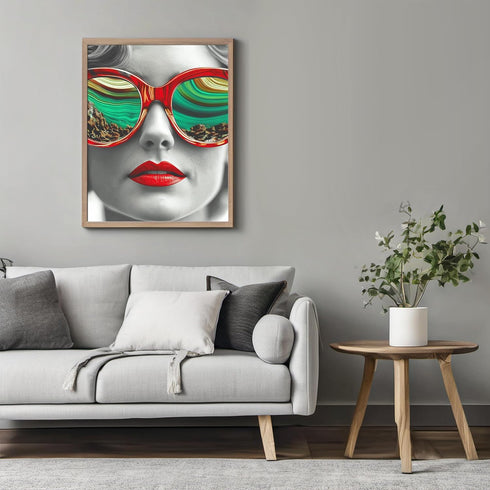 Posterizer 1 pcs-glam woman with red lipstick and oversized sunglasses-retro print -3-Retro Art-Photography Art- Gift for Women, Fashionistas, Des...
