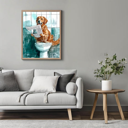 Posterizer 1 pcs-drawing style art-funny dog on toilet reading newspaper 4-Bathroom Restroom Art-Art for Animal Lovers-Decor for Home & Office- un...