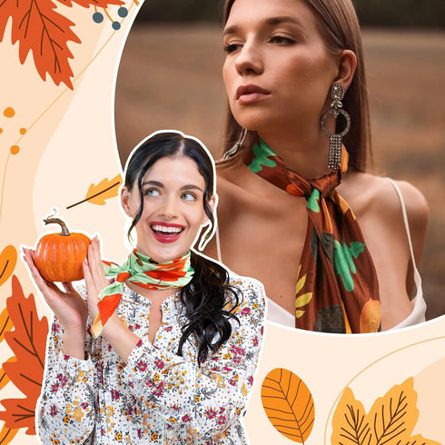 Fall Satin Head Scarf, Hair Square Scarves for Women Neck Silk Feeling Lightweight Wrap Bandana Autumn Handkerchief Thanksgiving Gift 27.5 * 27.5 ...