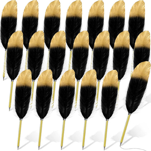 Chivao 20 Pcs Feather Quil Ballpoint Pens Bulk 0.5mm Ink Feathered Vintage Pens Refined Plated Rod Pen for Writing Guest Signature Office Party Fa...