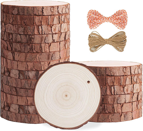 5ARTH Natural Wood Slices - 20 Pcs 3.5-4.0 inches Craft Unfinished Wood kit Predrilled with Hole Wooden Circles for Arts Wood Slices Christmas Orn...