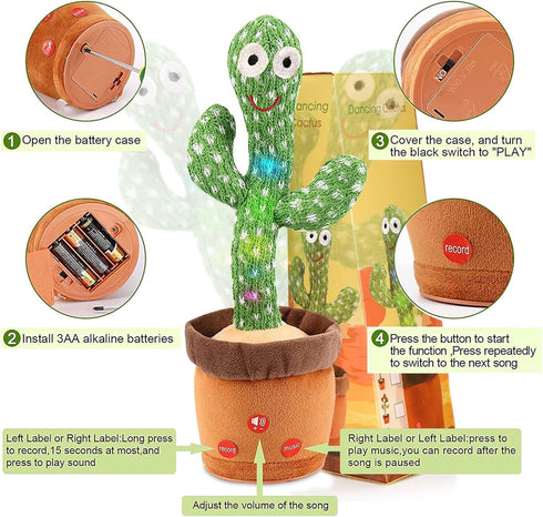 Emoin Dancing Cactus Baby Toys, Talking Cactus Toys Repeats What You Say Baby Boy Toys, Dancing Cactus Mimicking Toy with LED English Sing Talking...