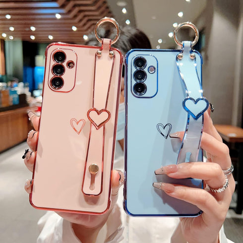 ZTOFERA Samsung Galaxy A15 5G Case with Wrist Strap,Luxury Cute Plating Edge Love Hearts Pattern for Girls Women, Finger Holder Kickstand Soft Sho...