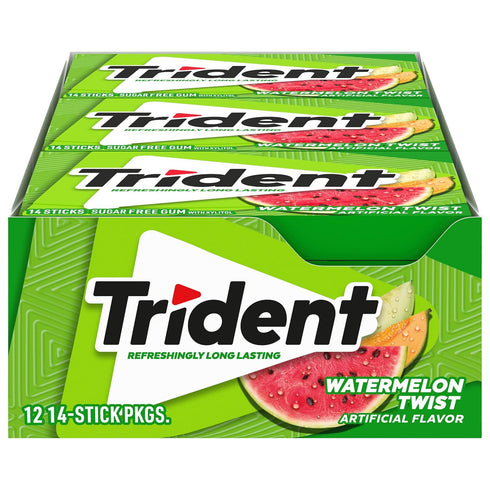 Trident Watermelon Twist Sugar-Free Chewing Gum, 12 Packs of 14 Pieces (168 Total Pieces)...