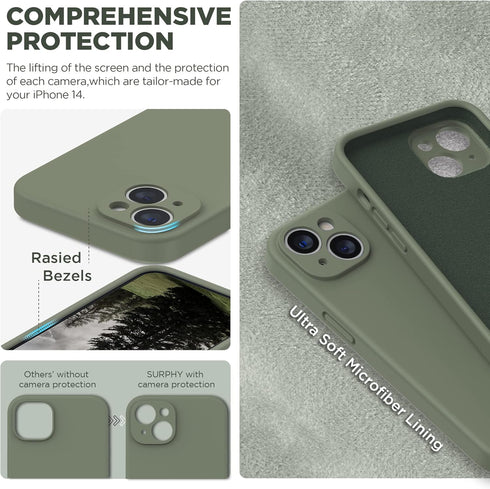SURPHY Compatible with iPhone 14 Case with Screen Protector (Camera Protection + Soft Microfiber Lining) Liquid Silicone Phone Case 6.1 inch 2022 ...