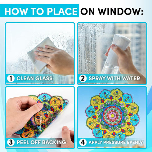 Hula Home Stained Glass Mandala Art Kit - DIY Window Clings with Markers, 10 Suncatchers - Perfect Hobby for Adults, Kids, Teens & Seniors - Ideal...