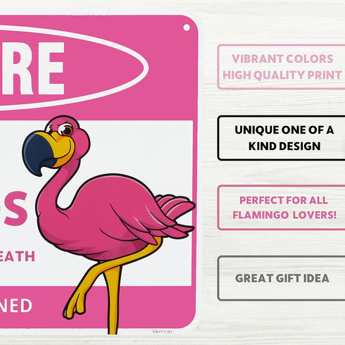 Venicor Flamingo Sign - 8 x 12 Inches - Aluminum - Pink Flamingo Gifts for Women Adults - Outdoor Wall Decor...