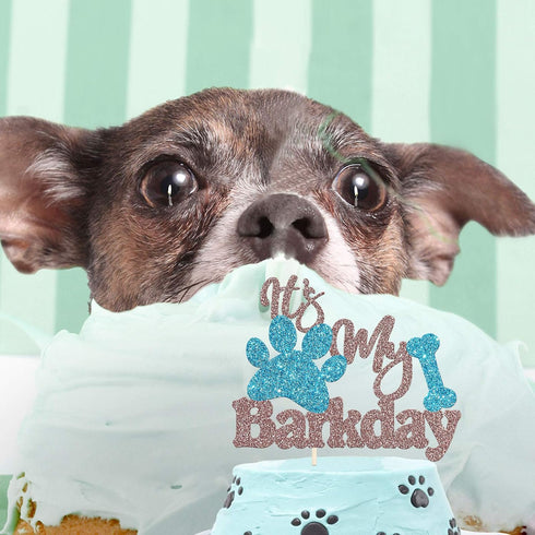 Ambishi's Barkday Cake Decor - Puppy Birthday Party, Baby Dog Toppers - Rose Gold & Blue Glitter...