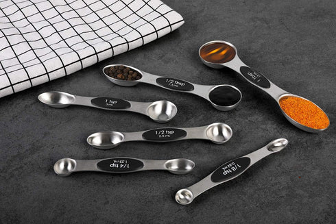 Magnetic Measuring Spoons Set Stainless Steel Dual Sided Stackable Teaspoon Tablespoon for Measuring Dry and Liquid Ingredients...