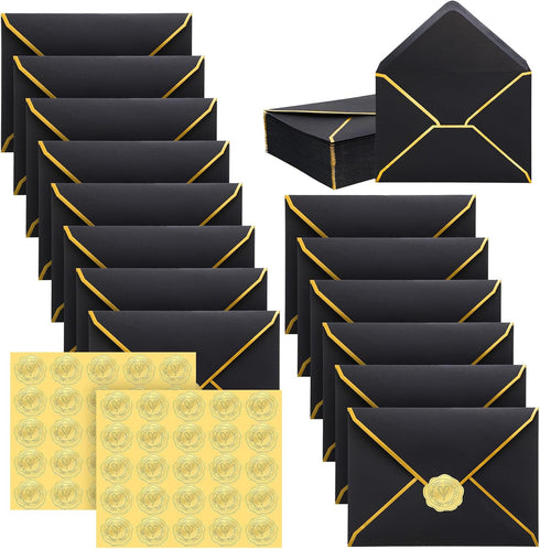50 Pcs A7 Envelopes 5 x 7 Card Envelopes and 50 Pcs Gold Embossed Wax Seal Envelopes Self Adhesive V Flap Envelopes with Gold Border for Graduatio...