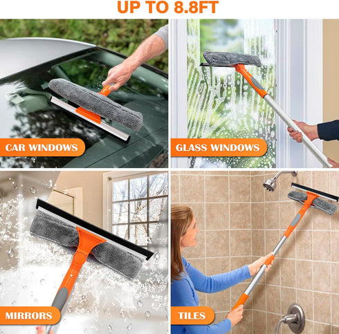 Squeegee for Window | 2-in-1 Window Cleaner Sponge and Soft Rubber Strip with Telescopic Extension Pole 25”-36” | Window Washer for Shower, Car Wi...