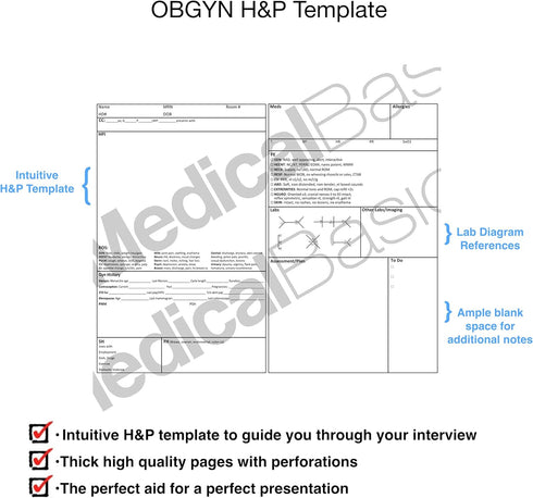 OBGYN H&P Notebook Medical History and Physical Notebook, 100 Medical templates with Perforations...