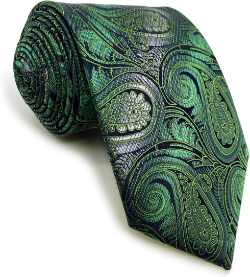 S&W SHLAX&WING Ties for Men Green White Paisley Classic Size Necktie with Pocket Square...