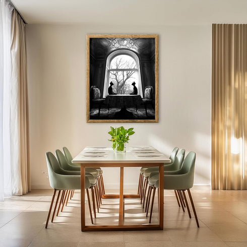 Posterizer 1 pcs-mysterious gothic house-black cats sitting on the table 3-Art for Animal Lovers-Gothic Art-Living Room Bedroom Decor- unframed wa...