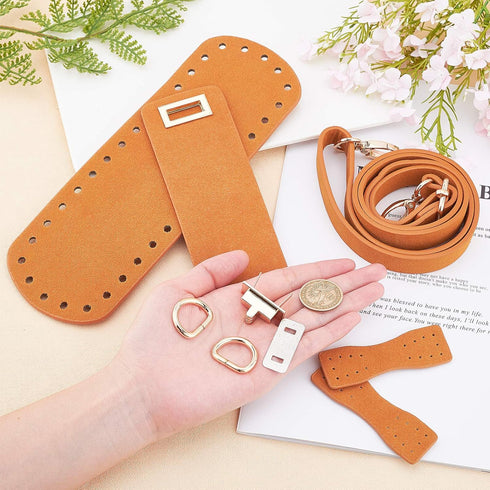 PandaHall DIY PU Leather Bag Knitting Set, Leather Bottom/26' Shoulder Strap/Bag Twist Lock/Flap Cover/Buckles for Crochet Handbag Tote, Camel (7 ...