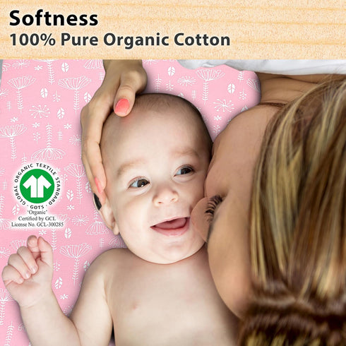 Bassinet Sheets Girl– 3-Pack Soft Fitted Bassinet Sheets, Organic Cotton, Breathable & Cozy, Fits 32x16x4 Inch Rectangle, Oval & Hourglass Mattres...