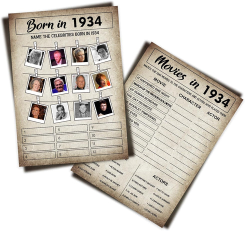 1934 Birthday Game Card Stock - 90th Birthday Party Game - Double-Sided Printed Birthday Card Stock With Answers, Perfect For Birthday Parties And...
