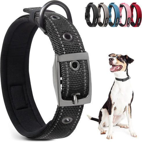 PetiFine Neoprene Padded Dog Collar, Heavy Duty Comfort Dog Collar with Durable Metal Buckle, Reflective Adjustable Belt Buckle Dog Collars for Sm...
