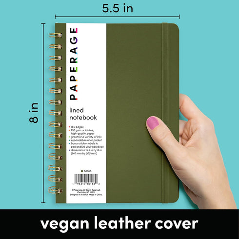 PAPERAGE Lined Spiral Journal Notebook, (Olive Green), 160 Pages, Medium 5.5 inches x 8 inches - 100 GSM Thick Paper, Hardcover, Double-Wire Spira...
