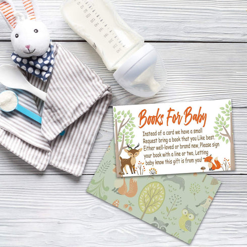 Woodland Creature Books for Baby Shower Request Cards (50 Pack), Baby Shower Invitation Inserts....