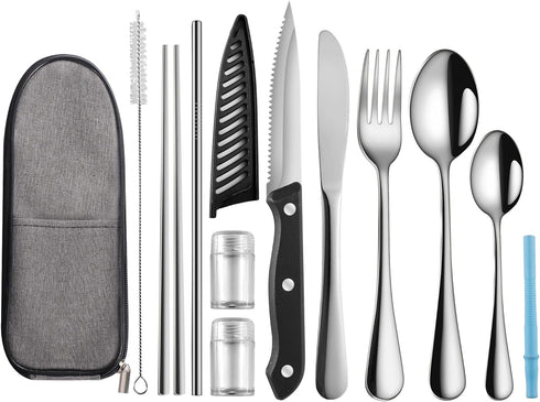 Portable Travel Utensils Set,Reusable Utensils,Travel Camping Cutlery Set,Stainless Steel Flatware Set with Case,Lunch Boxes Workplace Camping Sch...