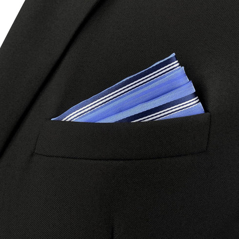 S&W SHLAX&WING Mens Pocket Square Striped Blue Azure Stripes for Business Classic Handkerchiefs...