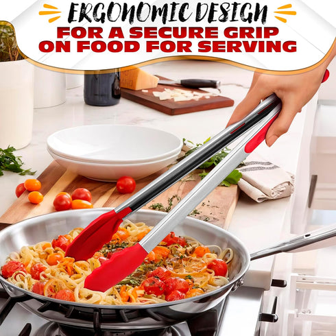 Extra Long Tongs for Cooking & Grilling 17.3" - Heat-Resistant Kitchen Tongs with Silicone Tips for Convenient Flipping Food on BBQ - Stainless St...
